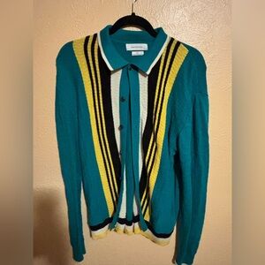 Urban Outfitters Teal and Yellow Cardigan